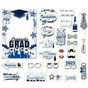 Graduation Party Photo Booth Frame 2025 Blue and White Congrats Grad Celebration Decor for High School College